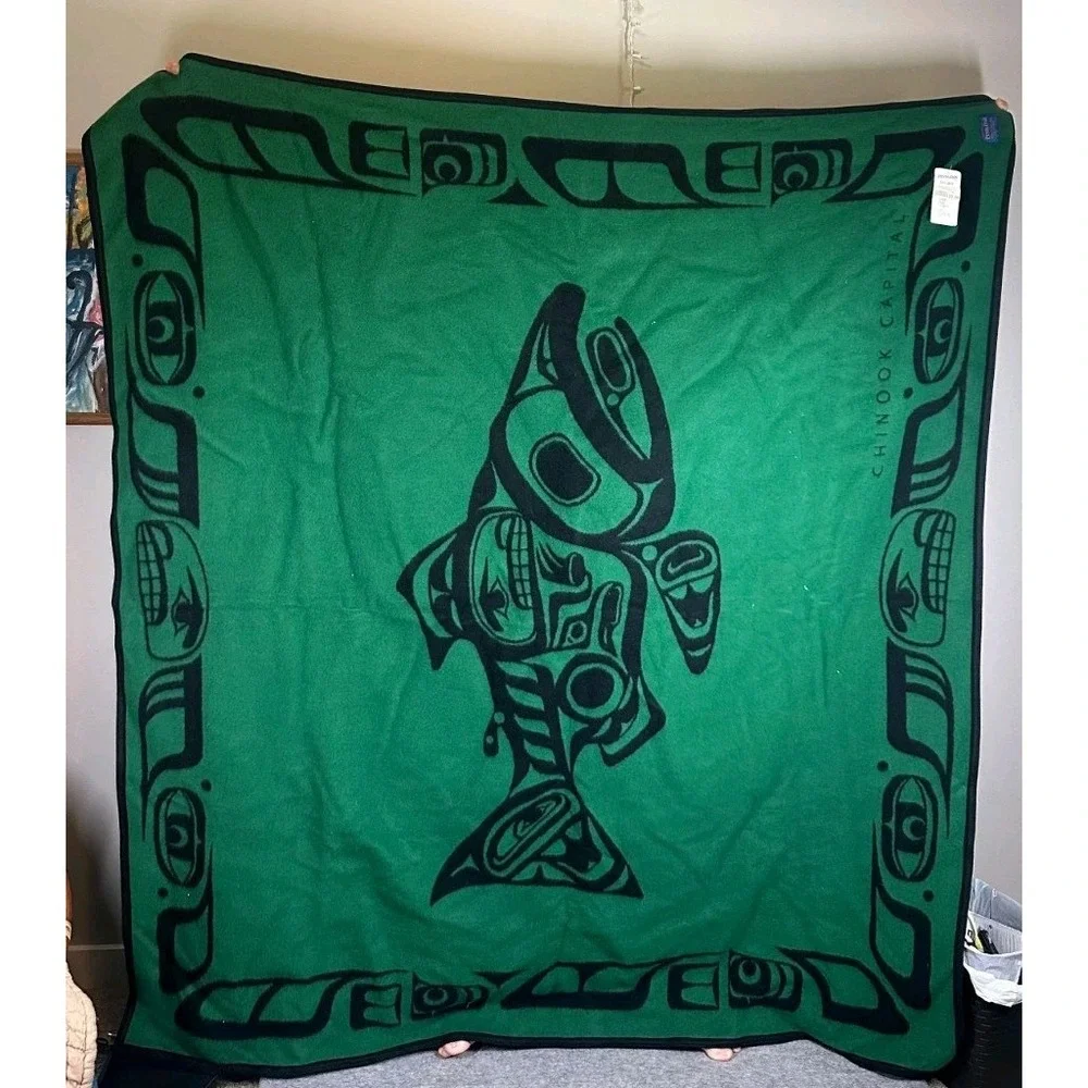 Vintage Pendleton Chinook Capital Wool Blanket 64x72 Green Black NWT Tribal